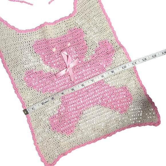 Handmade Crochet Pink Ribbon Awareness Baby Bib Hope Breast Cancer - Picture 5 of 5